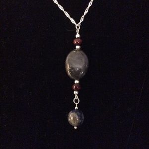 BLUE SEA JASPER &LAPIS PENDANT/STERLING/16in chain